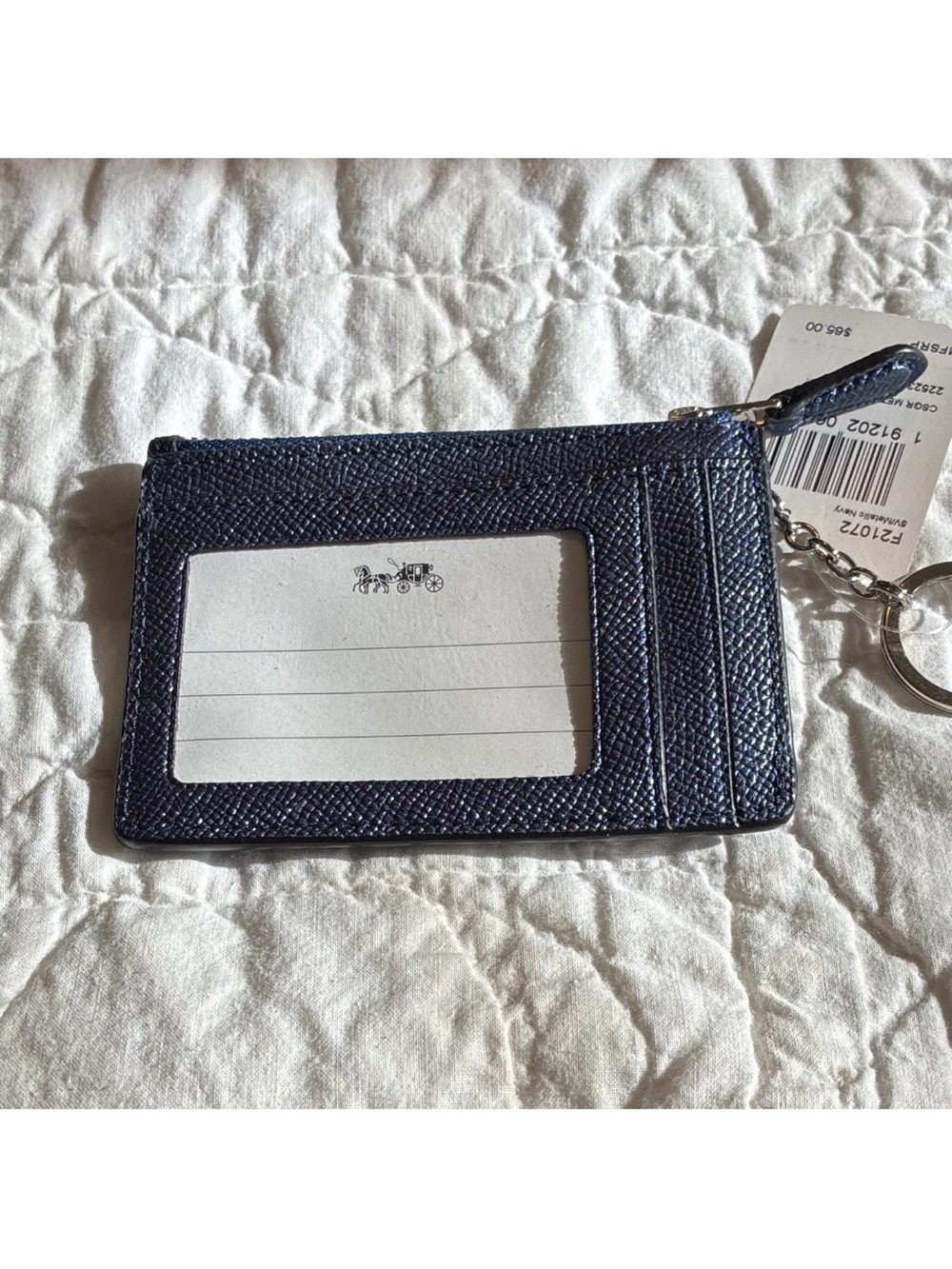 Coach Women Leather Zip ID Card Holder ID/Document Holder Key Ring Navy F21072 - Picture 5 of 6